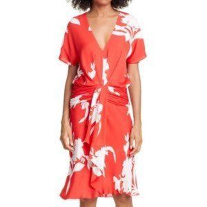 Joie Ashleena Silk Red Floral Midi Dress Size 12 NWT